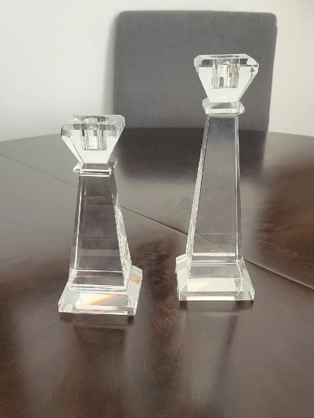 Pair of Crystal Taper Candle Holders - Elegant Home Accent